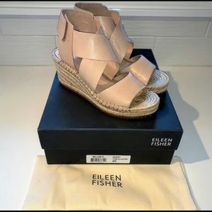 Eileen Fisher Willow Nude Espadrille Wedge Sandals
